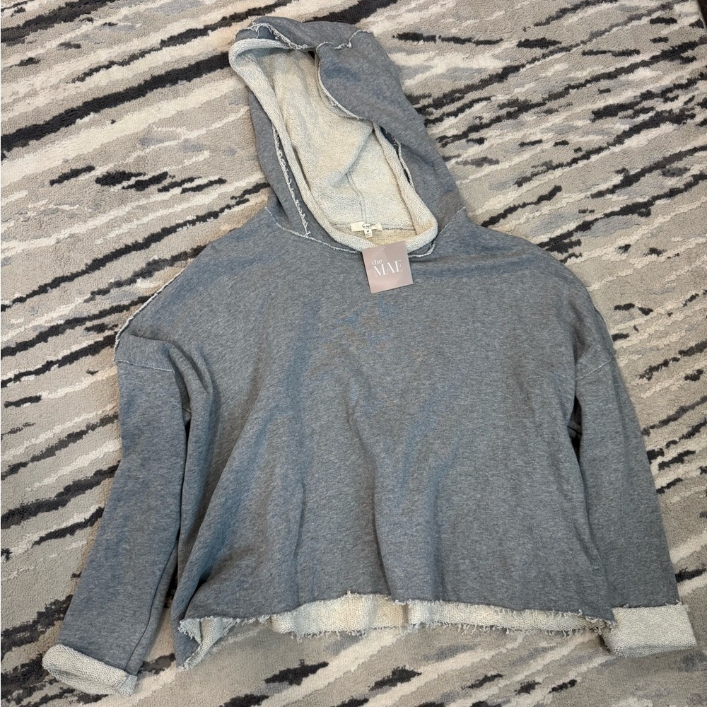 NWT raw hem hooded sweater